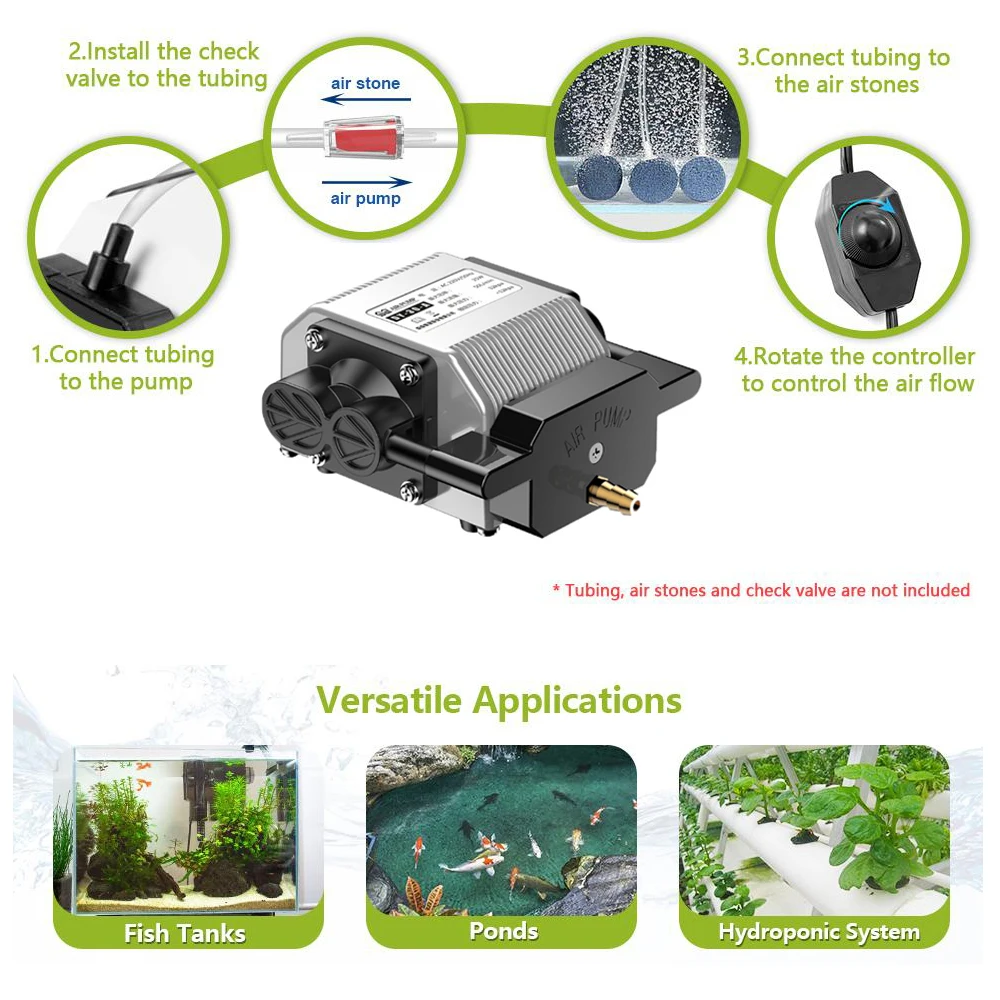 ZBAITU Air Pump for Aquariums Hydroponic Systems with Air Flow Control Lever Valve Adjustable Airflow Fish Tank 16W 30L/min enlarge