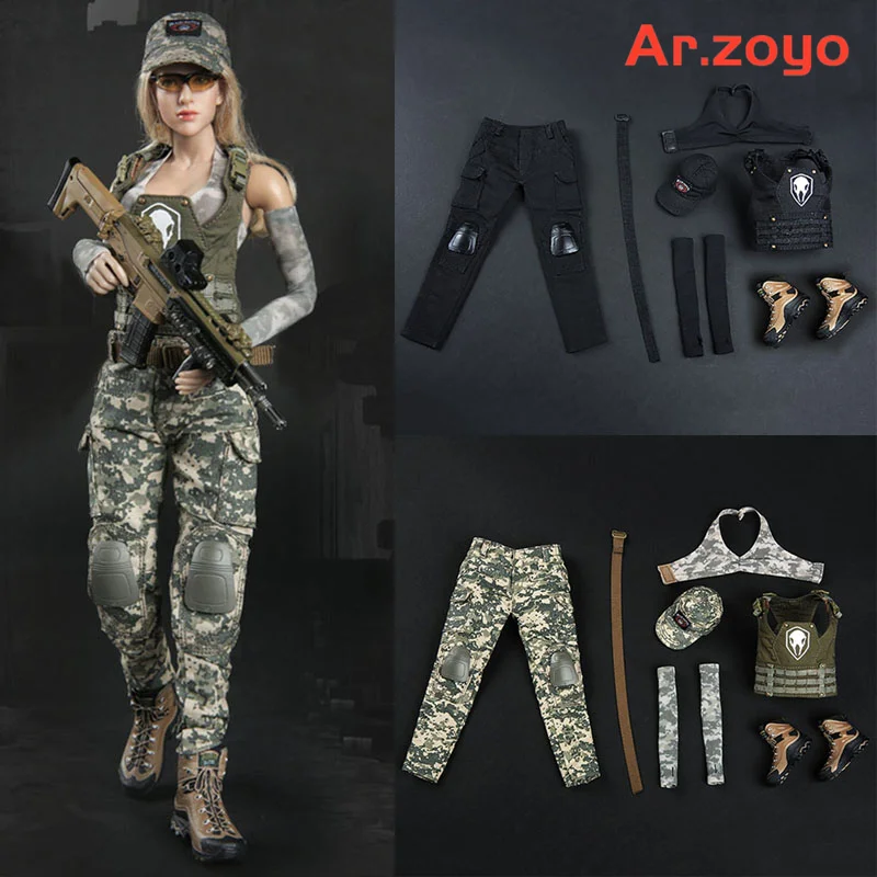 

Fire Girl Toys FG048 KT004 1/6 Tactical Girl Shooter Camo Suit Clothes Set Female Soldier Costume Model Fit 12"Action Figure