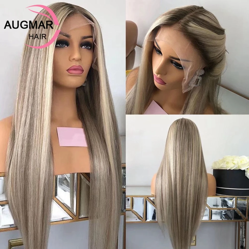 

13x4 Ash Blonde Lace Front Human Hair Wigs 13x6 Straight Lace Front Wig Brown Highlight Human Hair Lace Frontal Wigs For Women