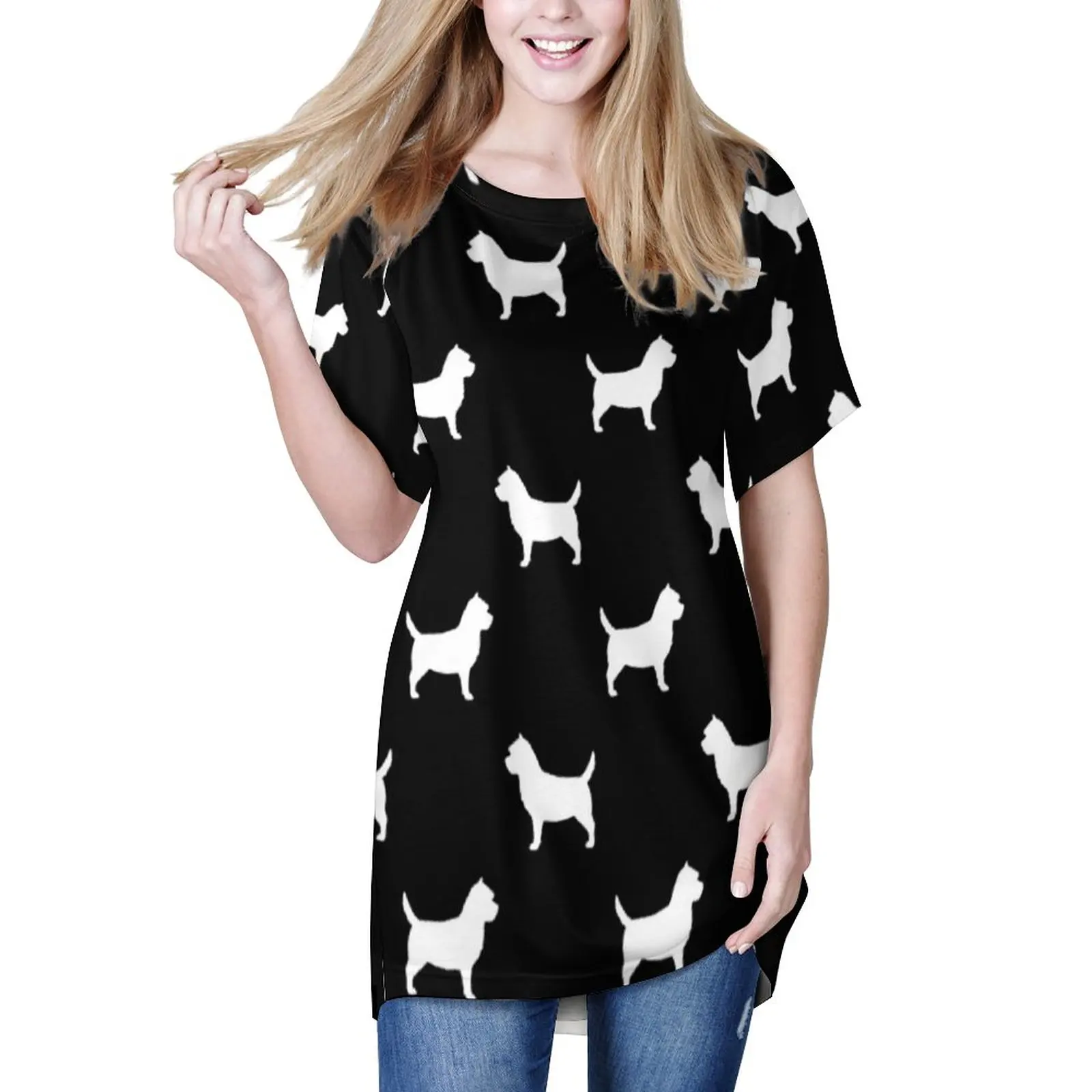 

Футболка женская свободного покроя с принтом собаки, 3XL, 4XL, 5XL