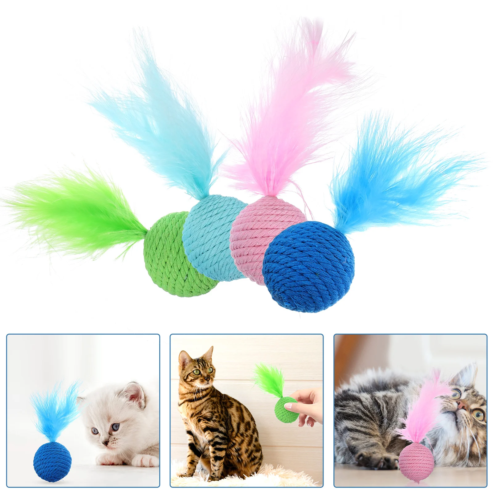 

4 Pcs Lovely Cats Toys Kitten Teething For Indoor Chewing Balls Knitted
