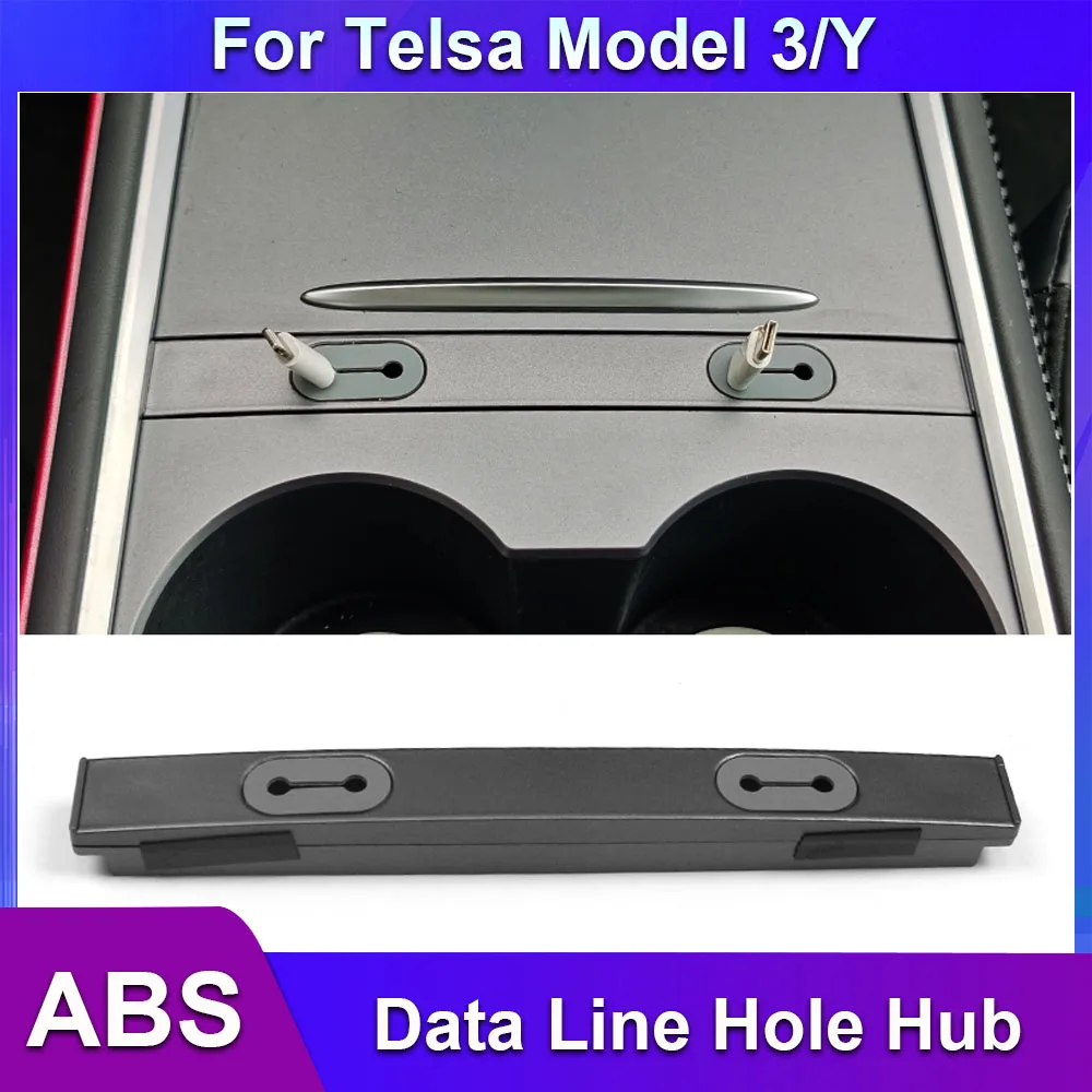 Carbar Center Console Charging Cable USB Hub Organizer for Tesla Model 3 Model Y Accessories Hole Storage Car Threading Box