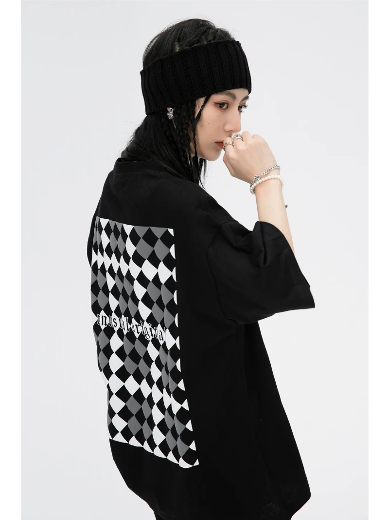 

Designer Original High Street Trendy Brand Men and Women Loose Top Checkerboard Pattern Short Sleeve T-shirt Oversized Tees