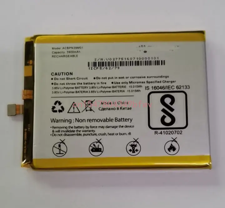 

3900mAh/15.015Wh 3.85V ACBPN39M01 Battery For Micromax Canvas Juice 4 Q465 Li-ion Polymer Phone Batterie Battery