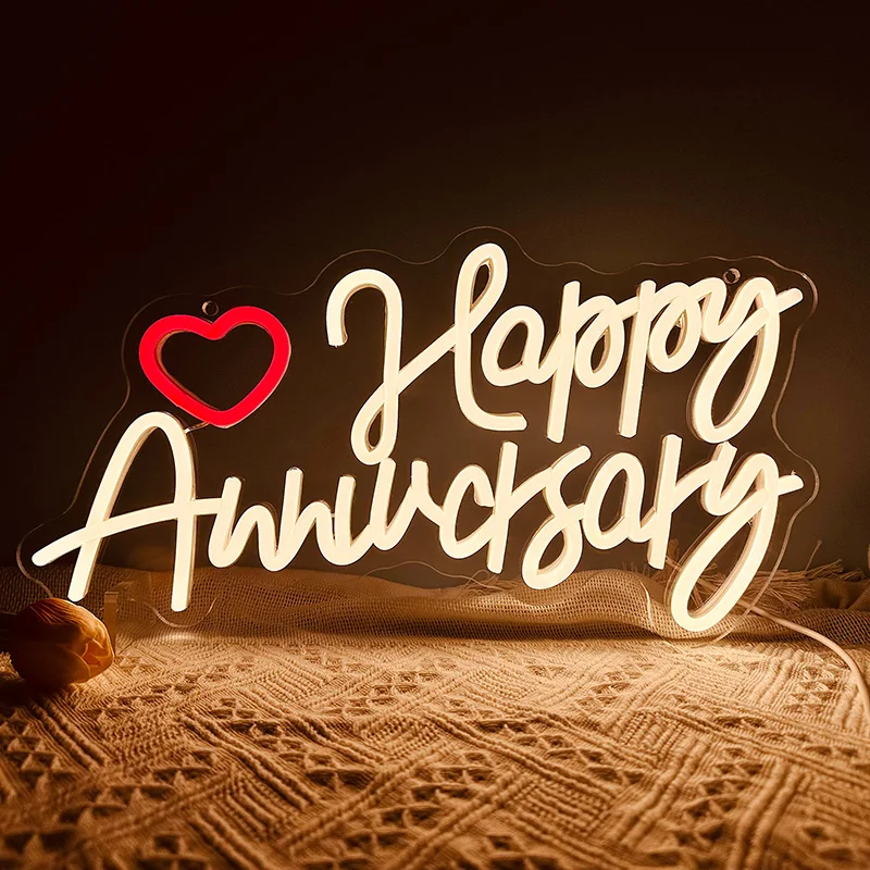 

Happy Anniversary Neon Signs Custom LED Neon Lights for Room Wedding Home Party Shop Memorial Day Wall Decor Acrylic Hanging