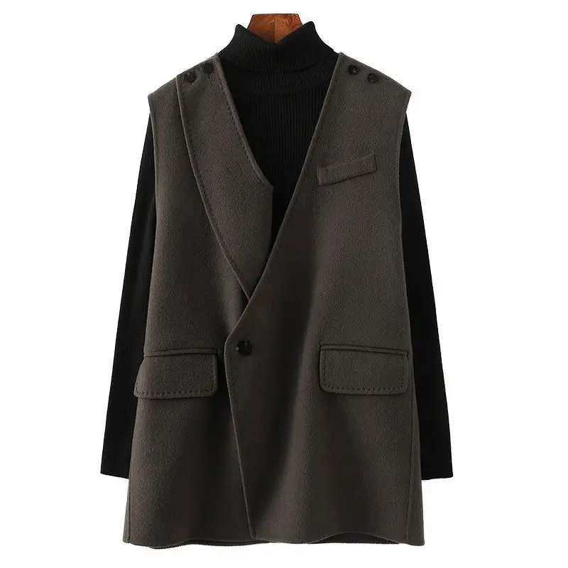 

2023 New Woolen coat,10% cashmere 90% wool new mid length autumn casual double-sided woolen vest coat for women