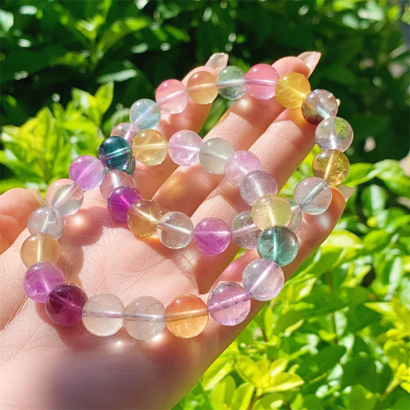 

Natural Stone Colored Fluorite Bracelet Healing Crystal Quartzs Elastic Bangle Energy Handmade Jewelry Gift