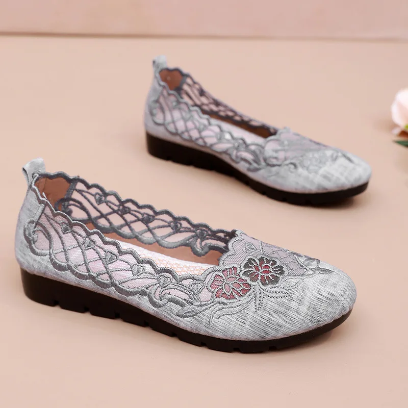 

2023 Summer Women's Shoes Fashion Versatile Embroidery Mesh Hollow Out Breathable Comfortable Non-slip Casual Shoes for Women