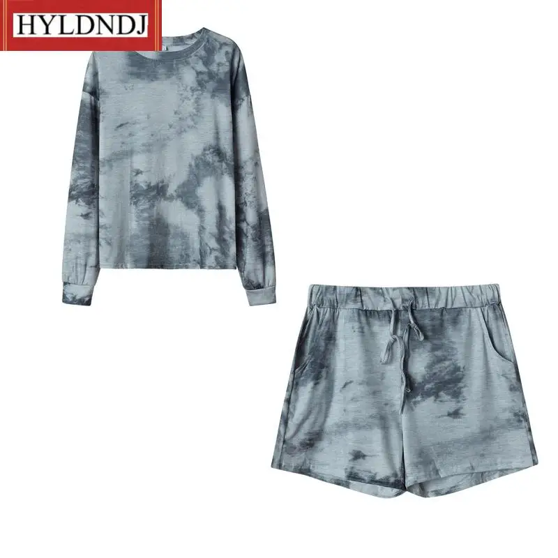 New Long Sleeve Tie Dye Pajamas Set Ladies Loungewear Pajamas 2 Piece Casual Fashion Set