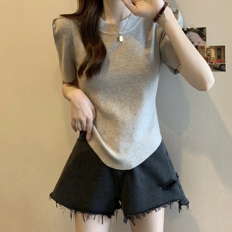 Вязаная Красная футболка из ледяного шелка с коротким рукавом для женщин на