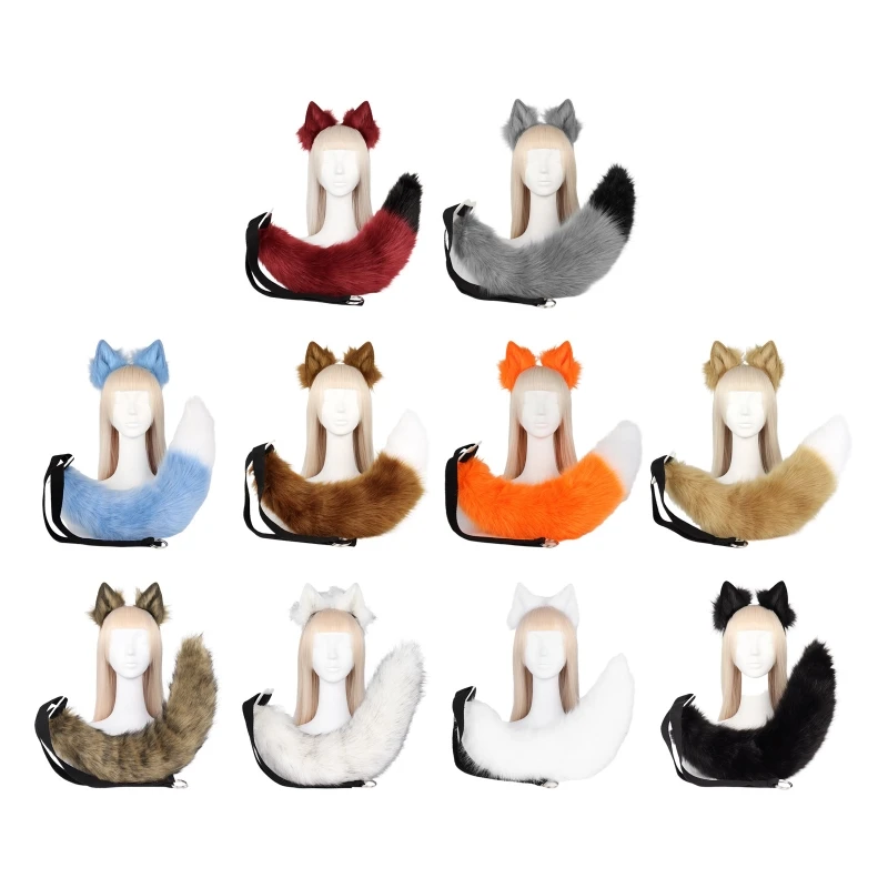 

41QC Plush Tail Ears Headband Set Cosplay Party Anime Costumes Accessories Toys