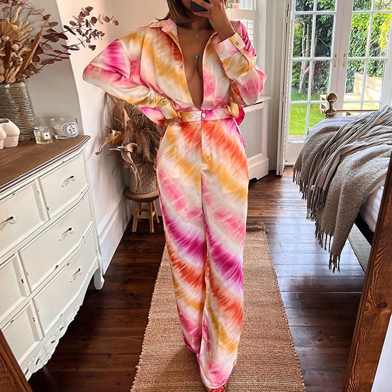 

Woman Jumpsuit Autumn 2022 New Sexy Deep V Long Sleeve Jumpsuit Office Spring Fashion Print Elegant Casual Loose Woman Jumpsuit