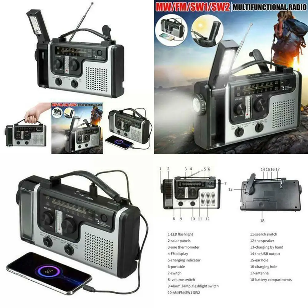 Многополосный Am/fm/sw ручной перезаряжаемый Электрический светильник на солнечной
