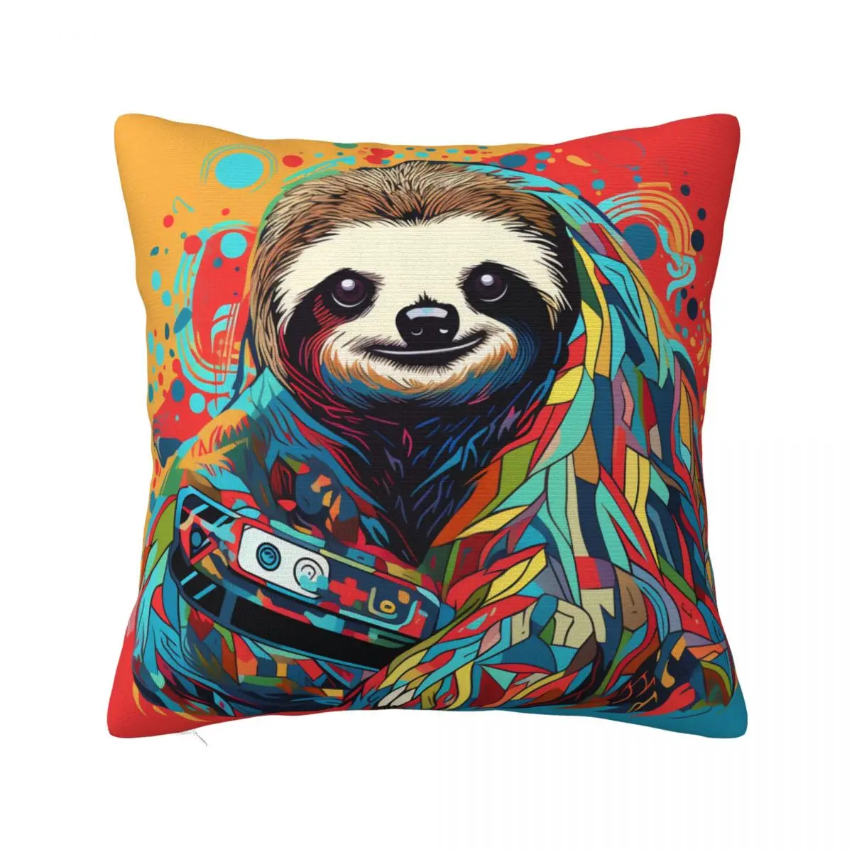 

Sloth Pillow Case Graffiti Line Art Fragmented Icons Universal Polyester Pillowcase Bed Zipper Spring Cover