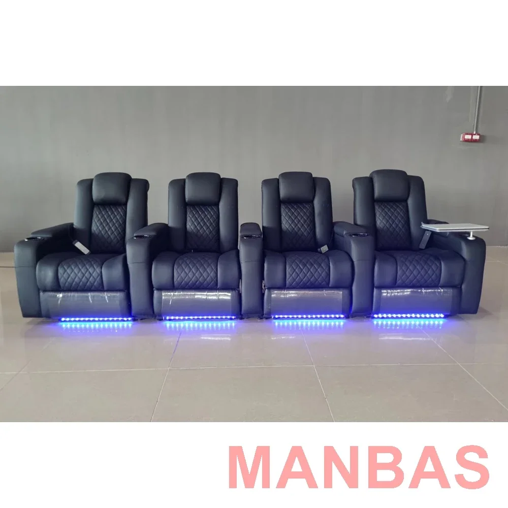 Dual Motor Power Recliners Electric Reclining Seats U shape Italian Genuine Leather Massage Sofas Multifunctional Theater Couch