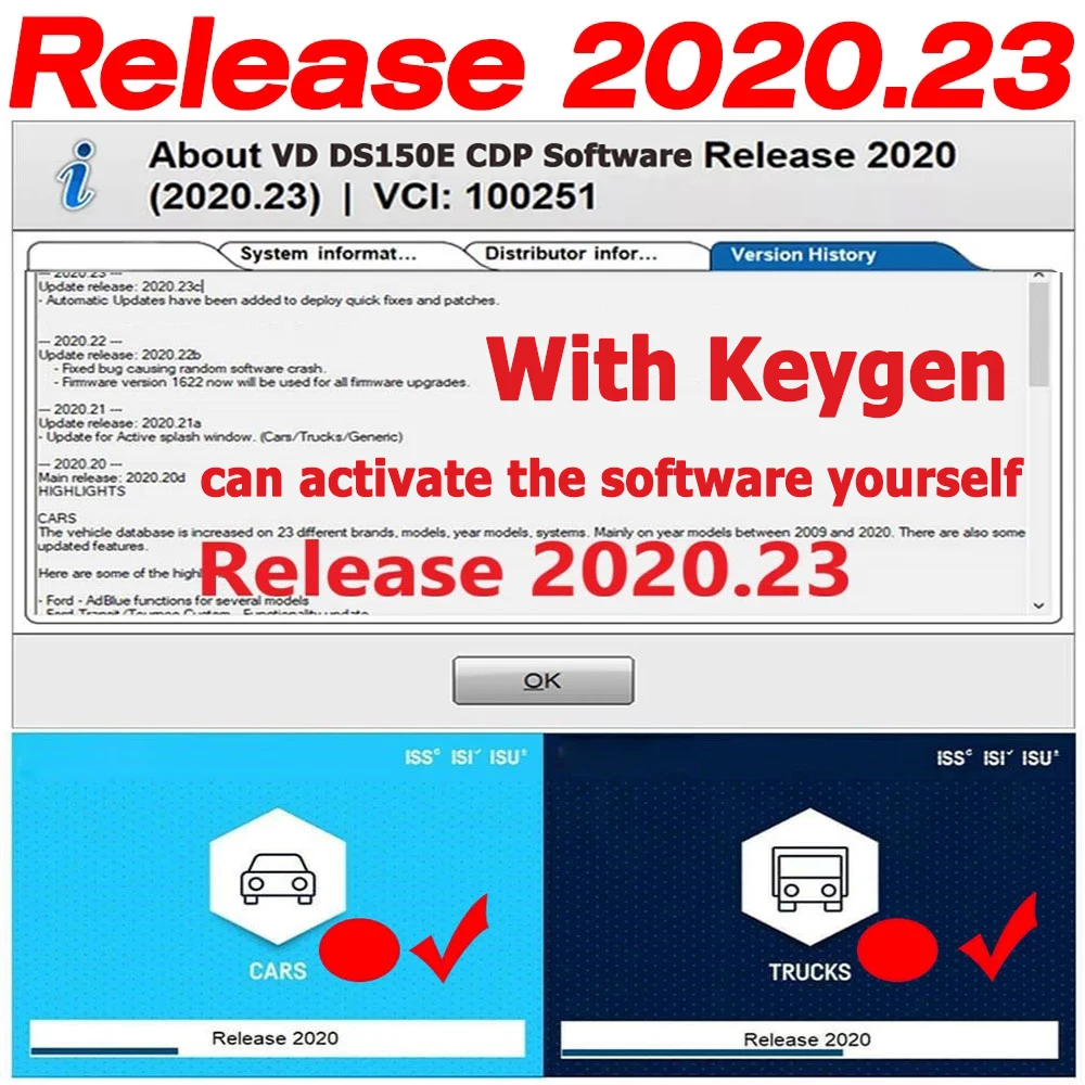 2022 новый Vci Bluetooth Vd Ds150e Cdp Pro 2020 23 с генератором ключей CD для Obd Obd2 сканер Инструменты