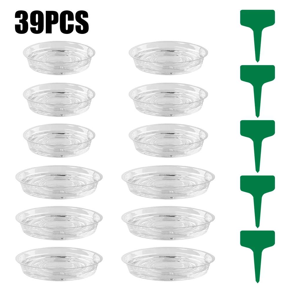 

24Pcs Clear Plastic Plant Schotels Drip Trays Met 15Pcs Plastic Plant Etiketten Tags Zware Bloempot Schotel lade Set