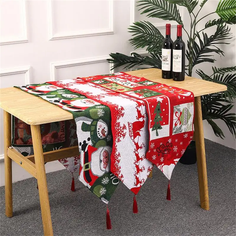 

Christmas Runner For Table Christmas Santa Pattern Table Cover Christmas Snowman Red Party Tablecloth For Kitchen Dinning