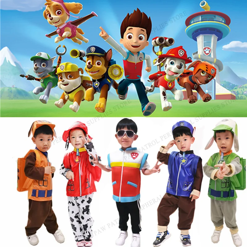 

Paw Patrol Costume for Boys Girls Chase Marshall Rocky Zuma Skye Rubble Children's Day Outfit
