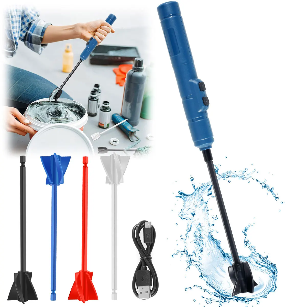 

New Electric Mixer Rechargeable Powerful Epoxy Mixer Hand-held Resin Stirrer with 4 Reusable Mixer Paddle for Mixing Epoxy Resin