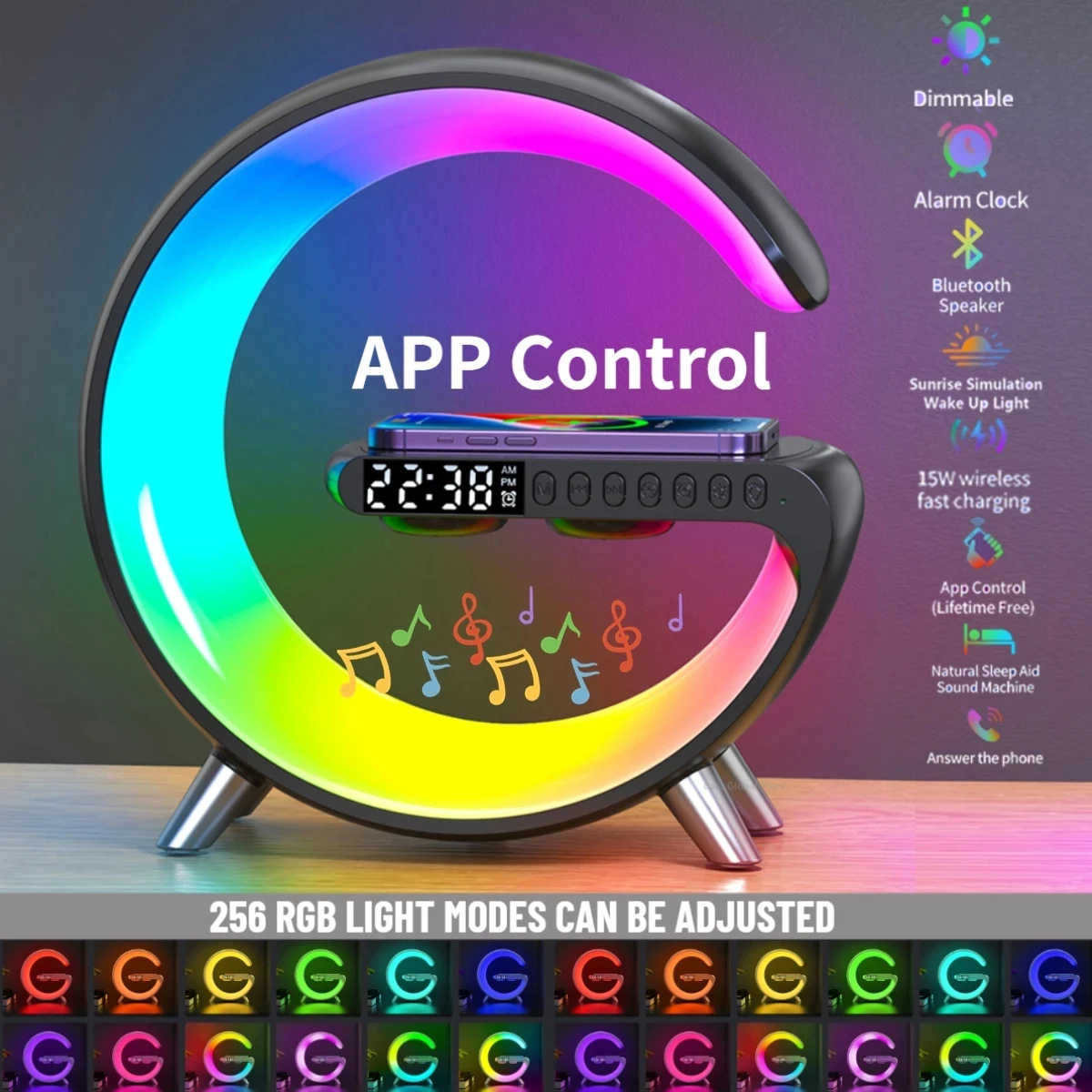 Smart APP Control LED Night Light 15W Wireless Charger RGB Light Desk Lamp Alarm Clock Speaker For iPhone Samsung Room Decor