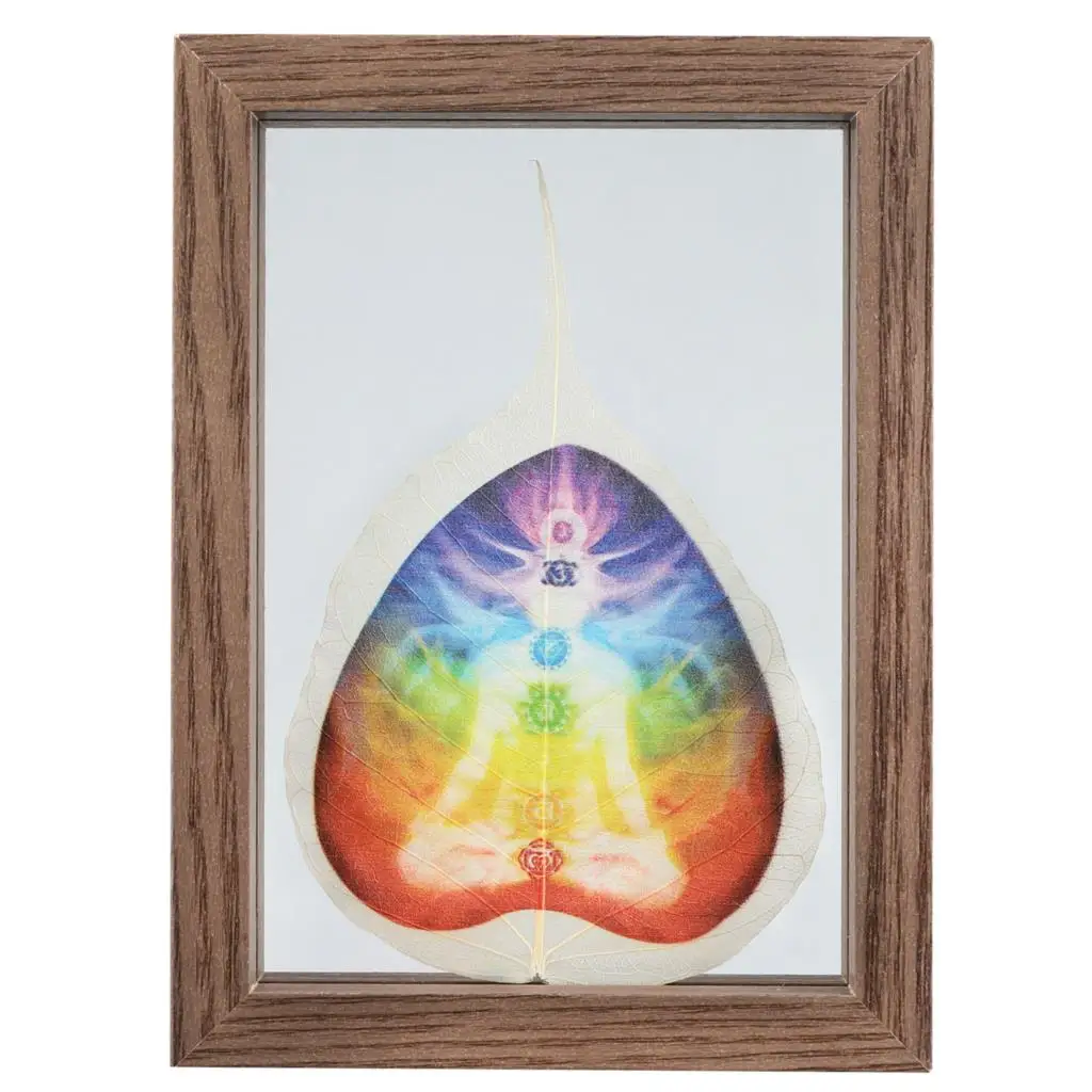 Reiki Healing 7 Chakra Art Printed Pressed Leaf Display Frame Double Glass Wooden Floating Frame Decoration Nordic Home Ornament