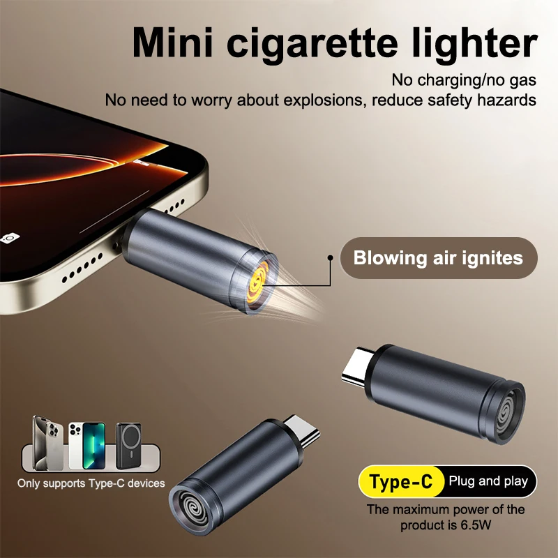 【AD】Type C Mini Cigarette Lighter Windproof Cigarette Lighter Outdoor Blowing Cigarette Lighter Adapter USB-C Cigarette Lighter