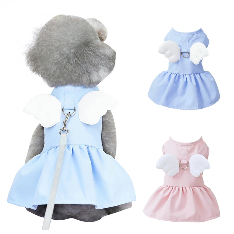 

Dog Clothing Thin Spring/summer Cat Princess Dress Angel Belt Traction Small and Medium-sized Pet Teddy Bear Dress Accessories