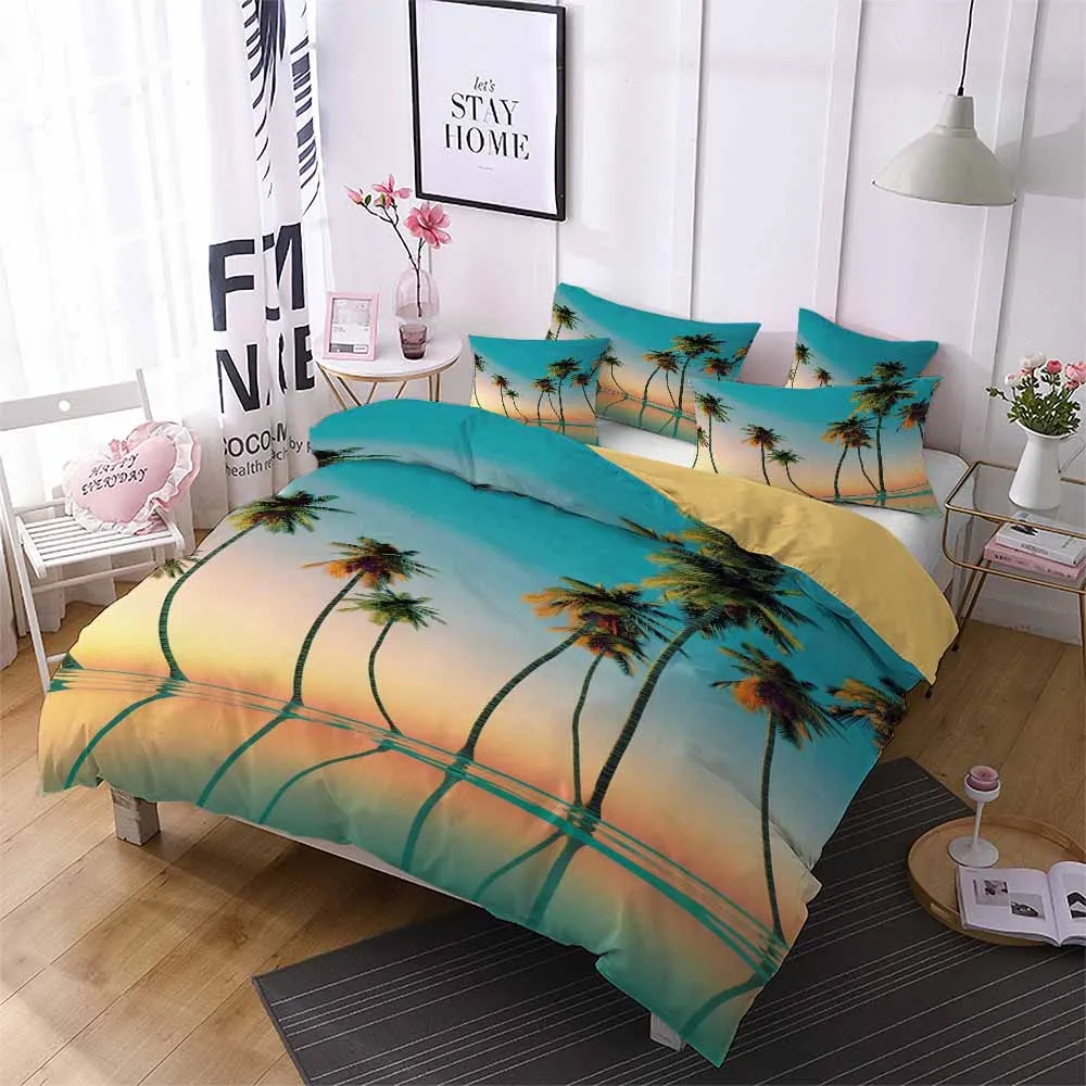 

Пододеяльник для пляжа с тропическими растениями, пододеяльник, двойная фиолетовая кровать, Королевский размер, домашний декор для спальни
