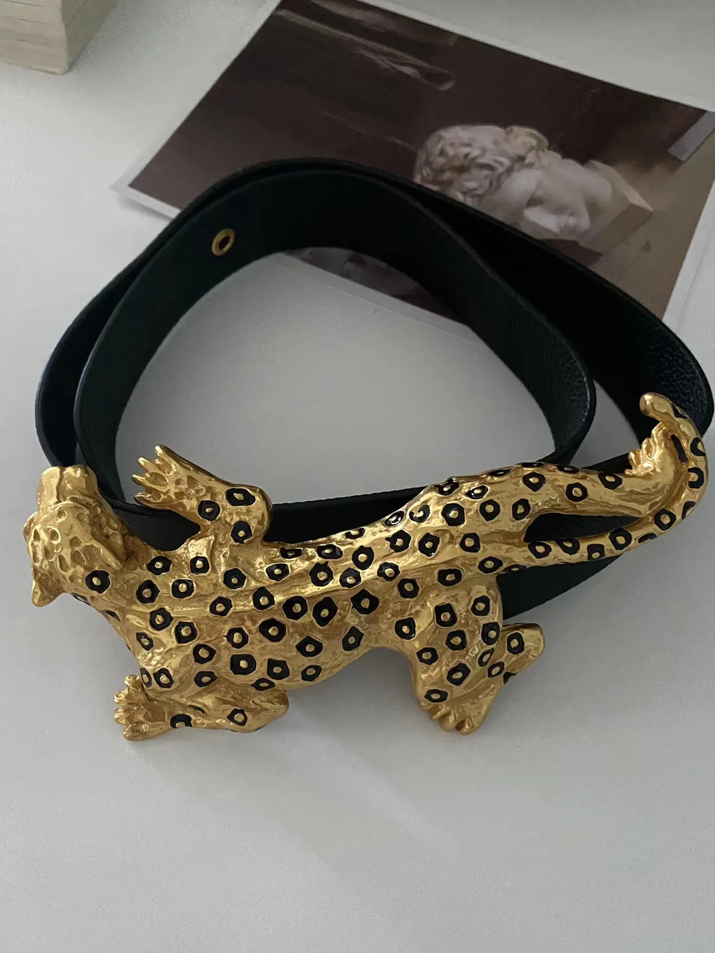 Vintage leather belt Animal leopard belt for sweet cool lady