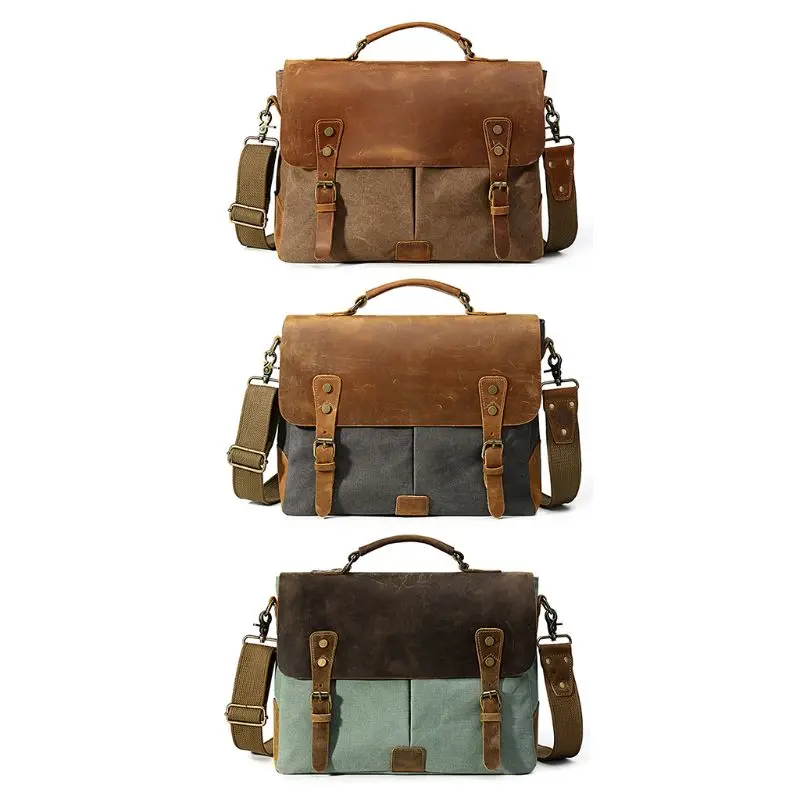 Men's Canvas Briefcase Business Shoulder Crossbody Bag Messenger Laptop Bag Handbag
