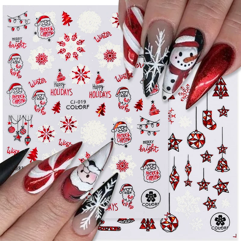 

1 Sheet 3D Nail Stickers Christmas Style Red Gold Snowflake Flowers Pattern Nail Art Decals DIY Water Sliders