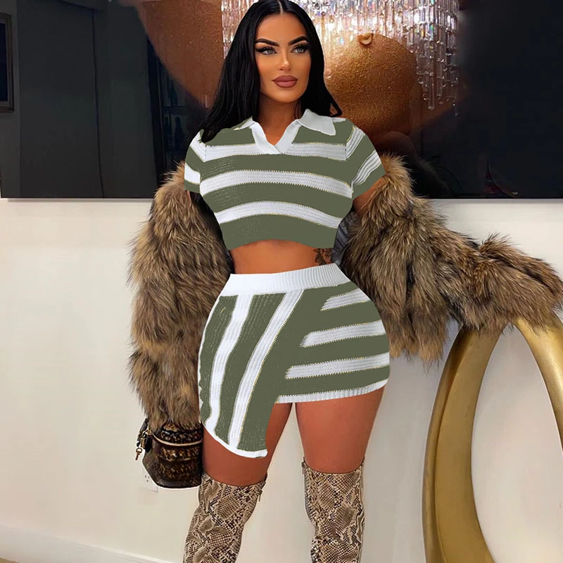 Вязаная полосатая юбка женский наряд весна-лето 2024 укороченный топ с короткими