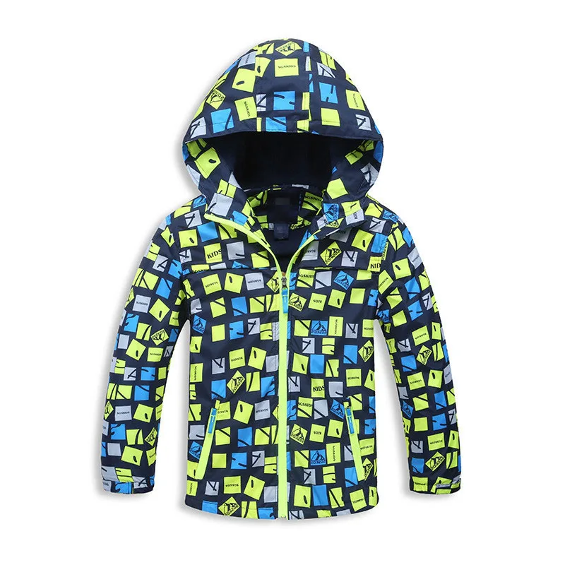 

Clearance Boys Girls Spring Autumn Jackets Printed Fleece Lining Casual Coat Hooded Windbreakers Water-resistant Streetwear