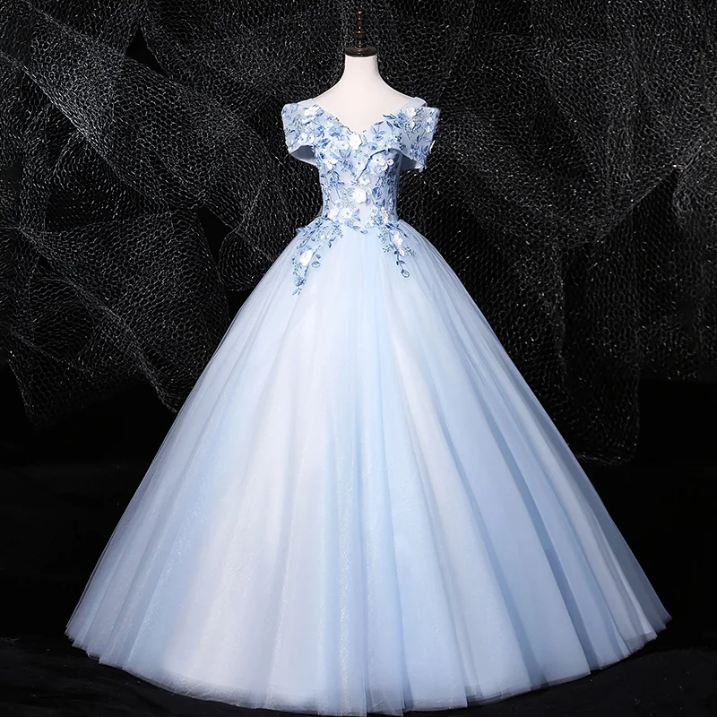 

Светильник-голубые платья Quinceanera с открытыми плечами бальное платье с цветами Элегантное Изысканное бальное платье изготовленное на заказ ...