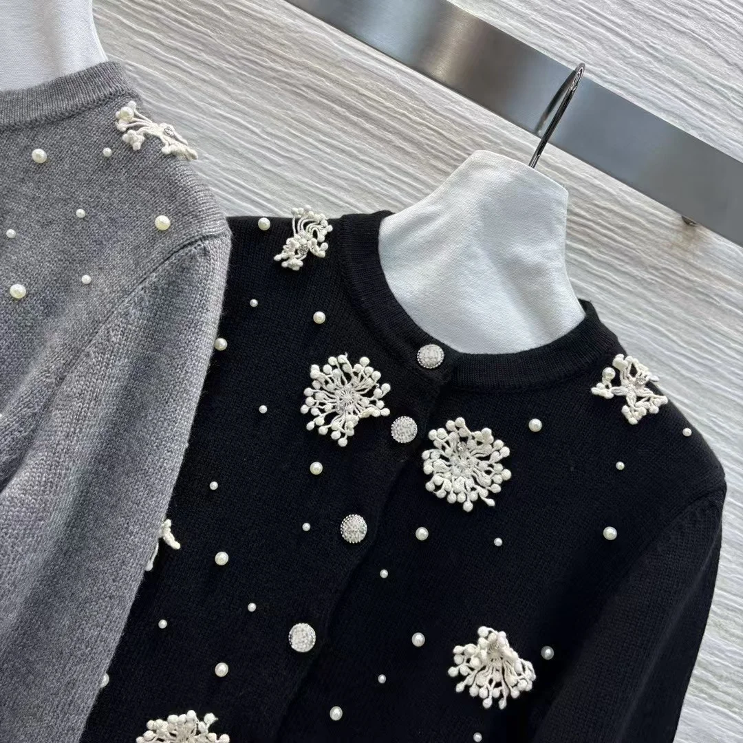 Высококачественный женский вязаный кардиган с круглым вырезом по