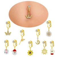 fashion faux body piercing jewelry fake belly piercing crown moon sun navel rings clip on belly button ring non piercing jewelry