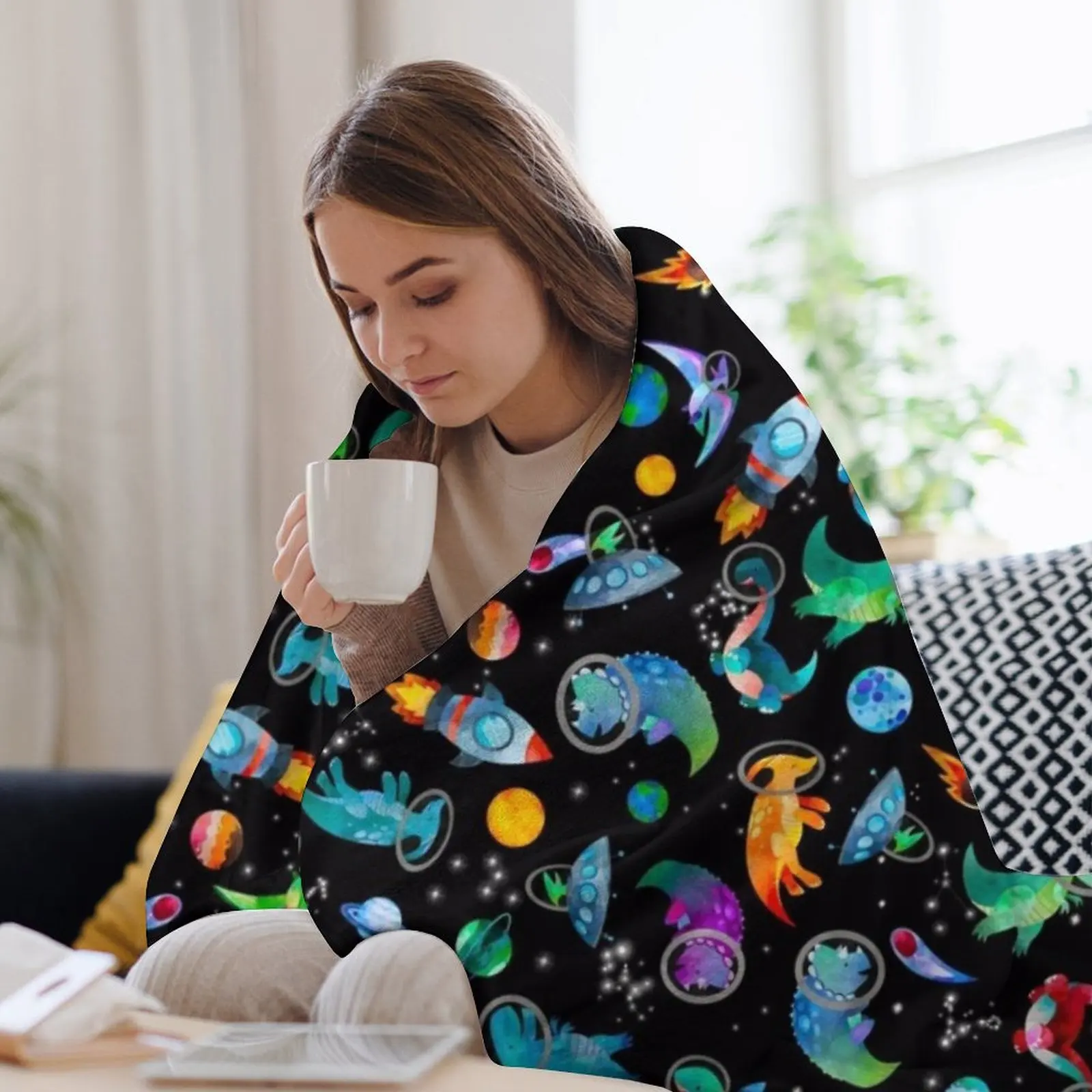 Акварельные космические динозавры с рисунком галактики одеяло люксового бренда