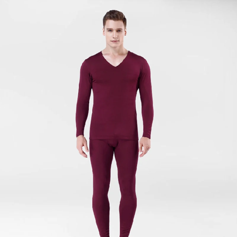 High Quality Long Johns Men Thermal Underwear Set Seamless Thin Fleece Soft V-neck Undershirt+Long Pants L-4XL Thermo Clothing