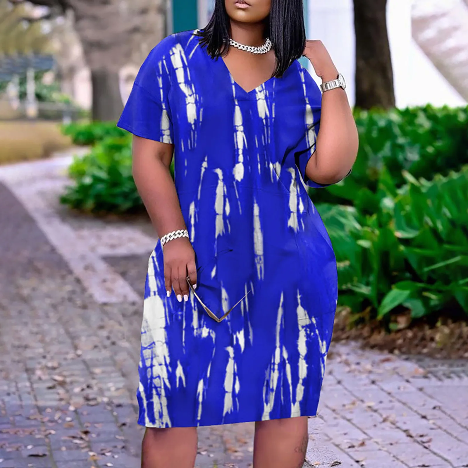 

Женское летнее повседневное свободное платье-футболка средней длины с коротким рукавом