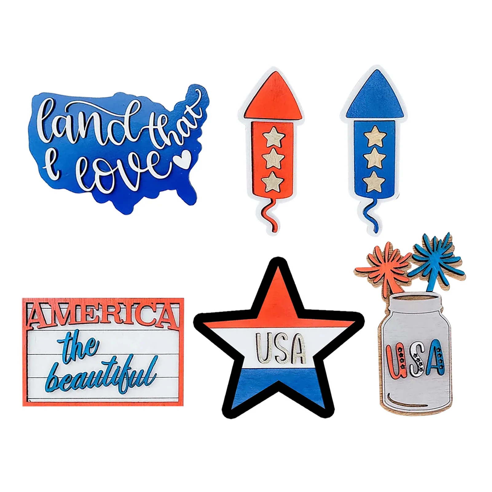 

4th Of July Decorations Tiered Tray Decor Patriotic Tiered Tray Memorial Day Party Supplies Embossment Table Sign Red White Blue