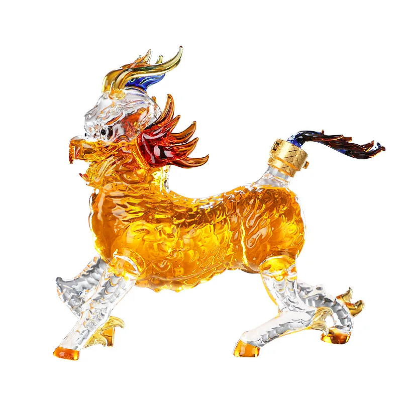 

Luxury animal Kirin shaped design wine bottle lead-free glass whiskey wine decanters
