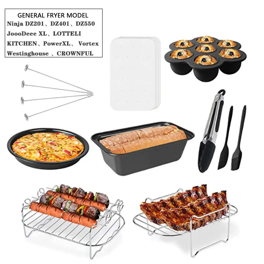 

Аксессуары для фритюрницы, набор из 9 предметов, подходит для двойной фритюрницы Ninja AF300UK, AF400UK и большинства моделей 3.7Qt - 4.2Qt и больших воздушных фритюрниц с двумя зонами