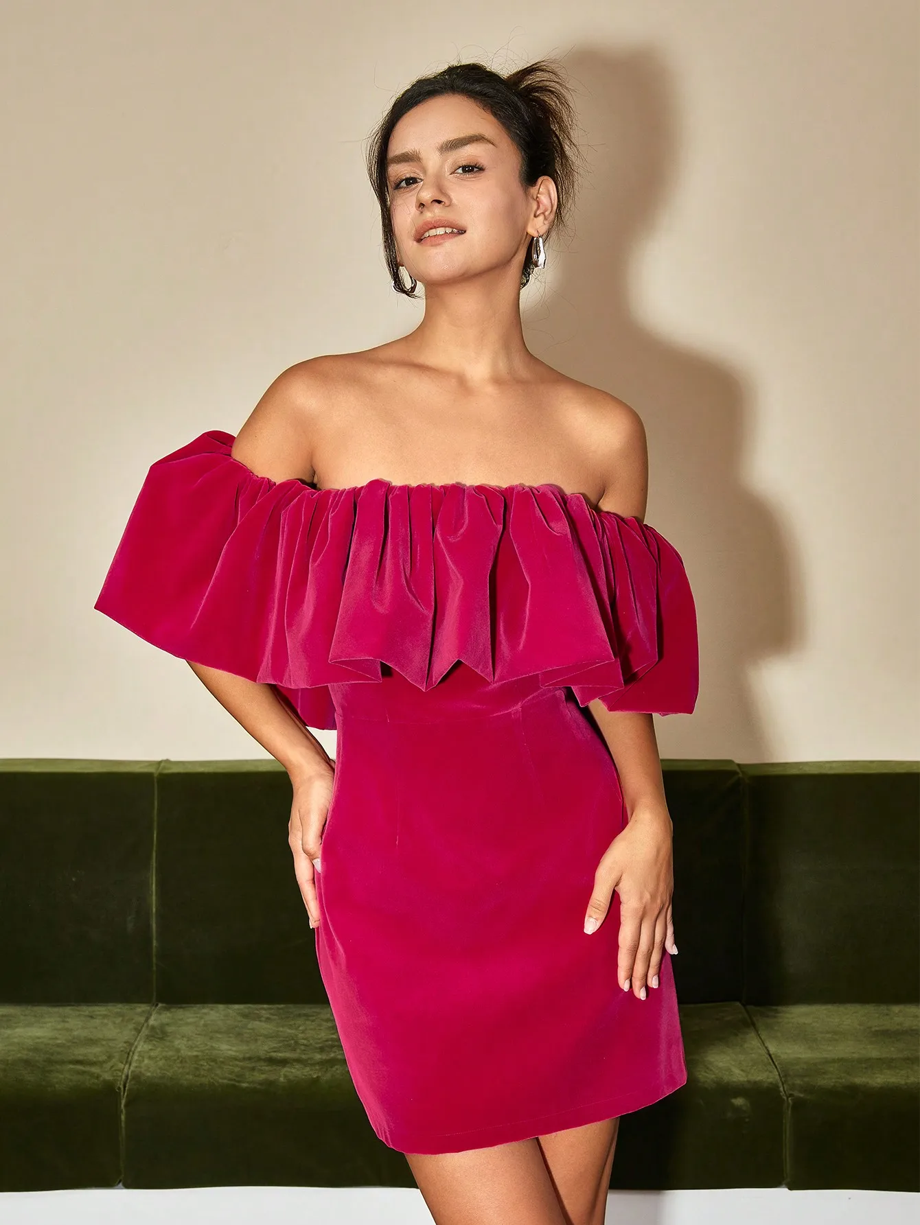 Платье AEL Lady с одной линией воротника и открытыми плечами французское винтажное