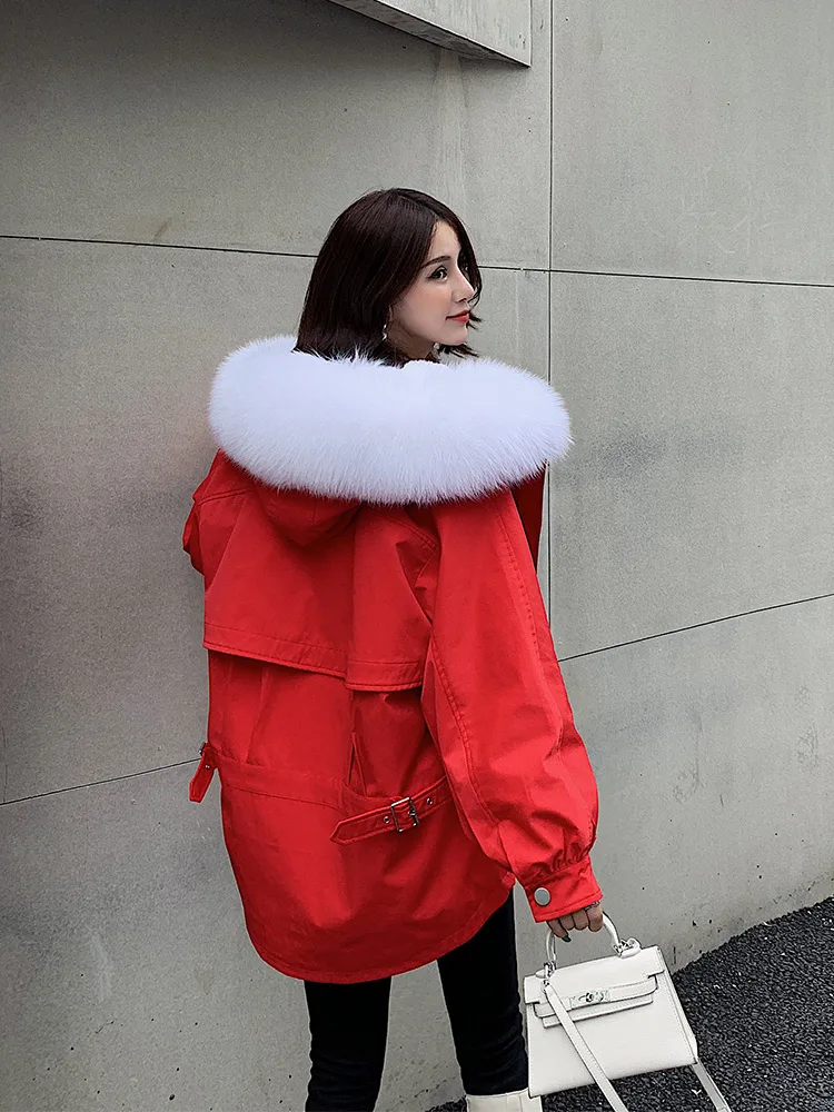 Parka Women's New Rex Rabbit Fur Detachable Liner Fox Fur Big Fur Collar Short Fur Coat Winter Clothes