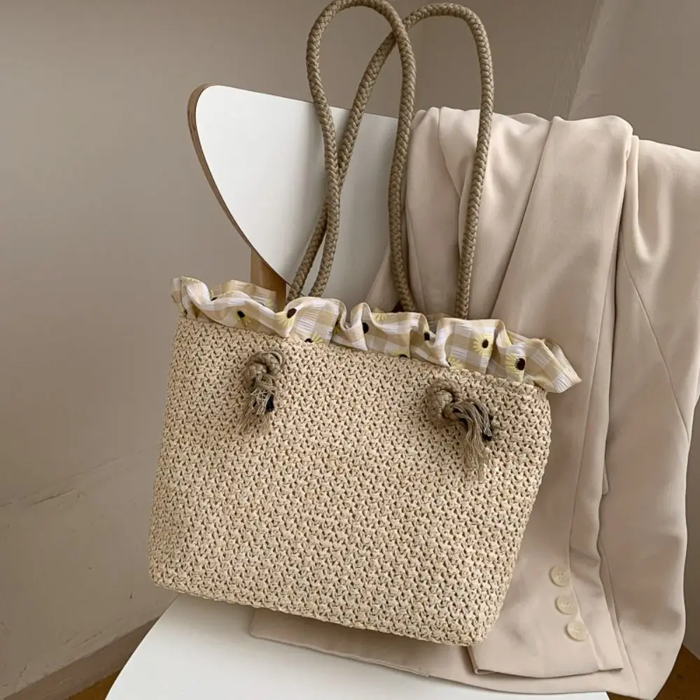 Large Capacity Straw Bag Korean Style Shoulder Bag Woven Beach Bag