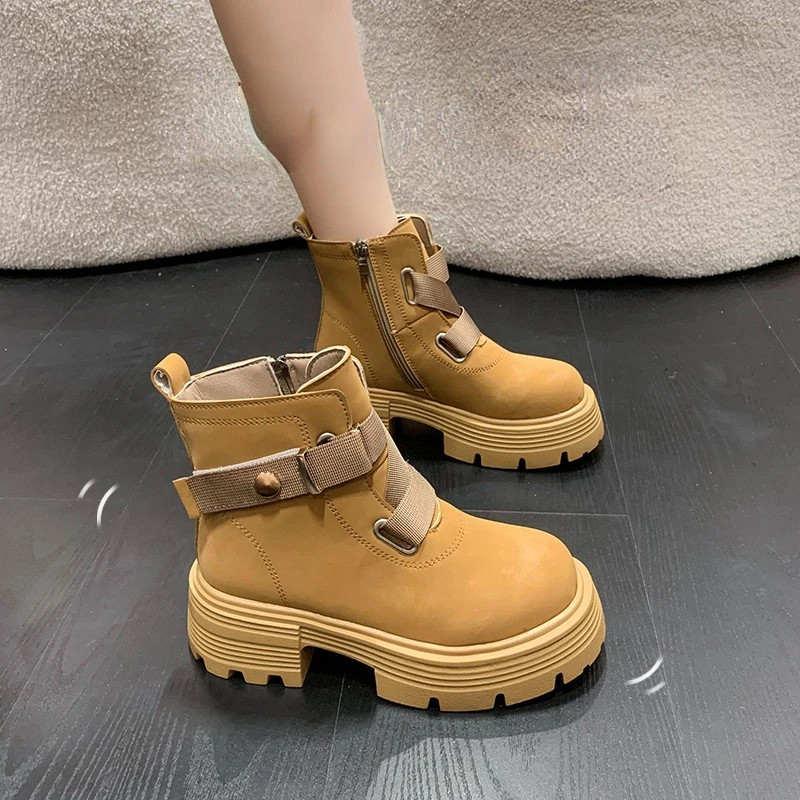 

Women's Boots Winter New Fashion Square Heel Round Toe Boots Europe and The United States Casual Comfortable Motorcycle Boots