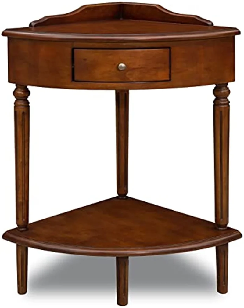 

One Corner Accent Table with Drawer and Lower Display Shelf, Pecan