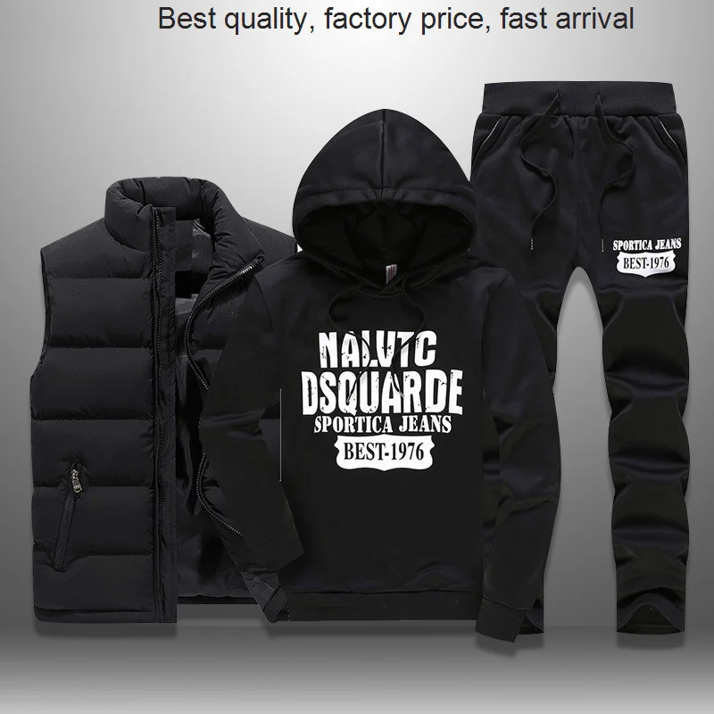 High quality luxury brand Men's Tracksuits Casual 3 Pieces Warm Vest Sweatpants Hoodie Letter Printed Plus Size  Mens Joggers Se