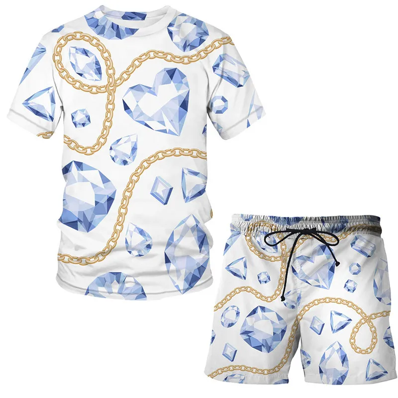 

2022 New Fashion hot Shorts Iron chain 3D Summer T-Shirt Cartoon Suit Man / Woman Cool Clothes Hip Hop Luxury Short Sleeve Sets